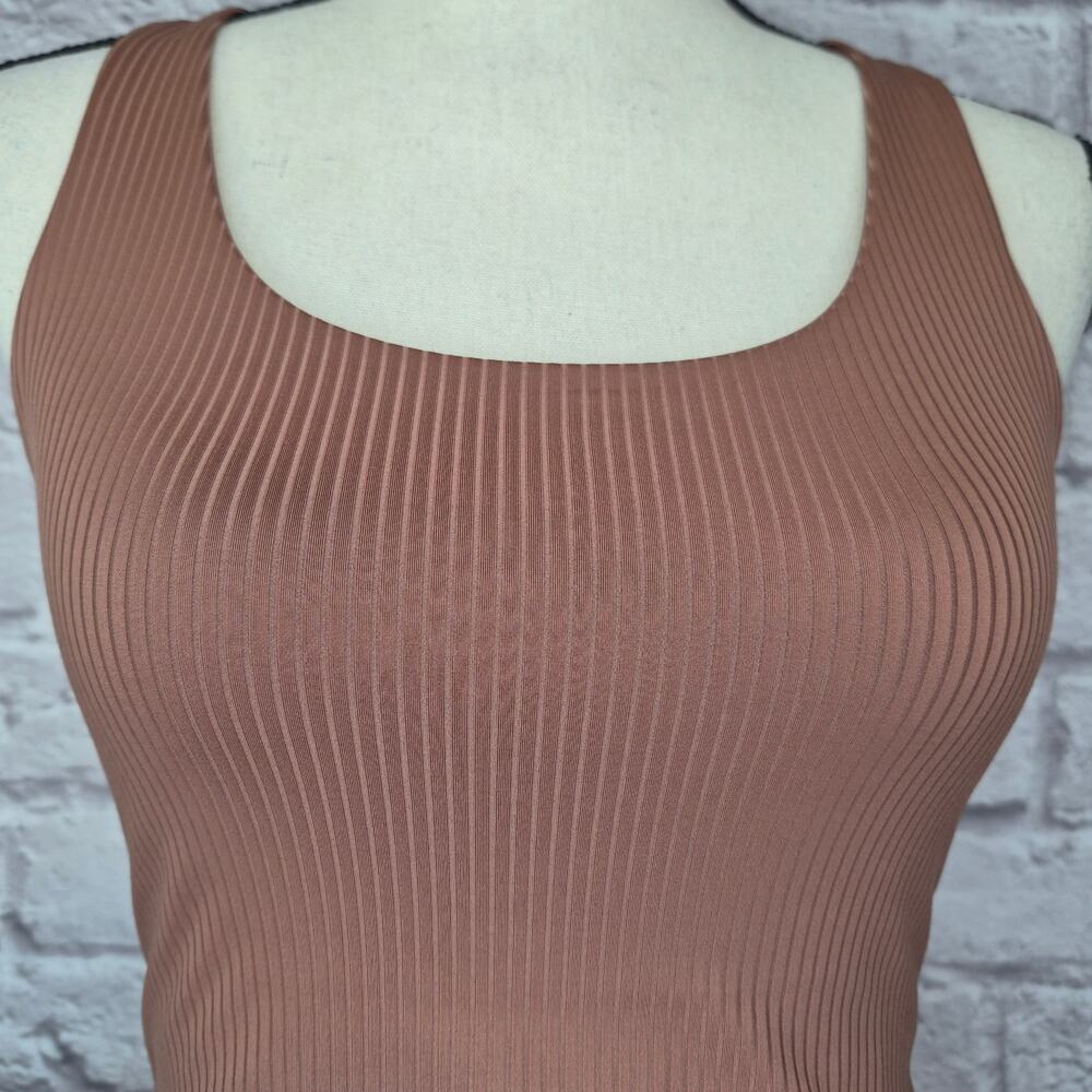 Girlfriend Collective Ribbed Scoop Neck Crop Tank Top Brown Sustainable Size S - Picture 4 of 8